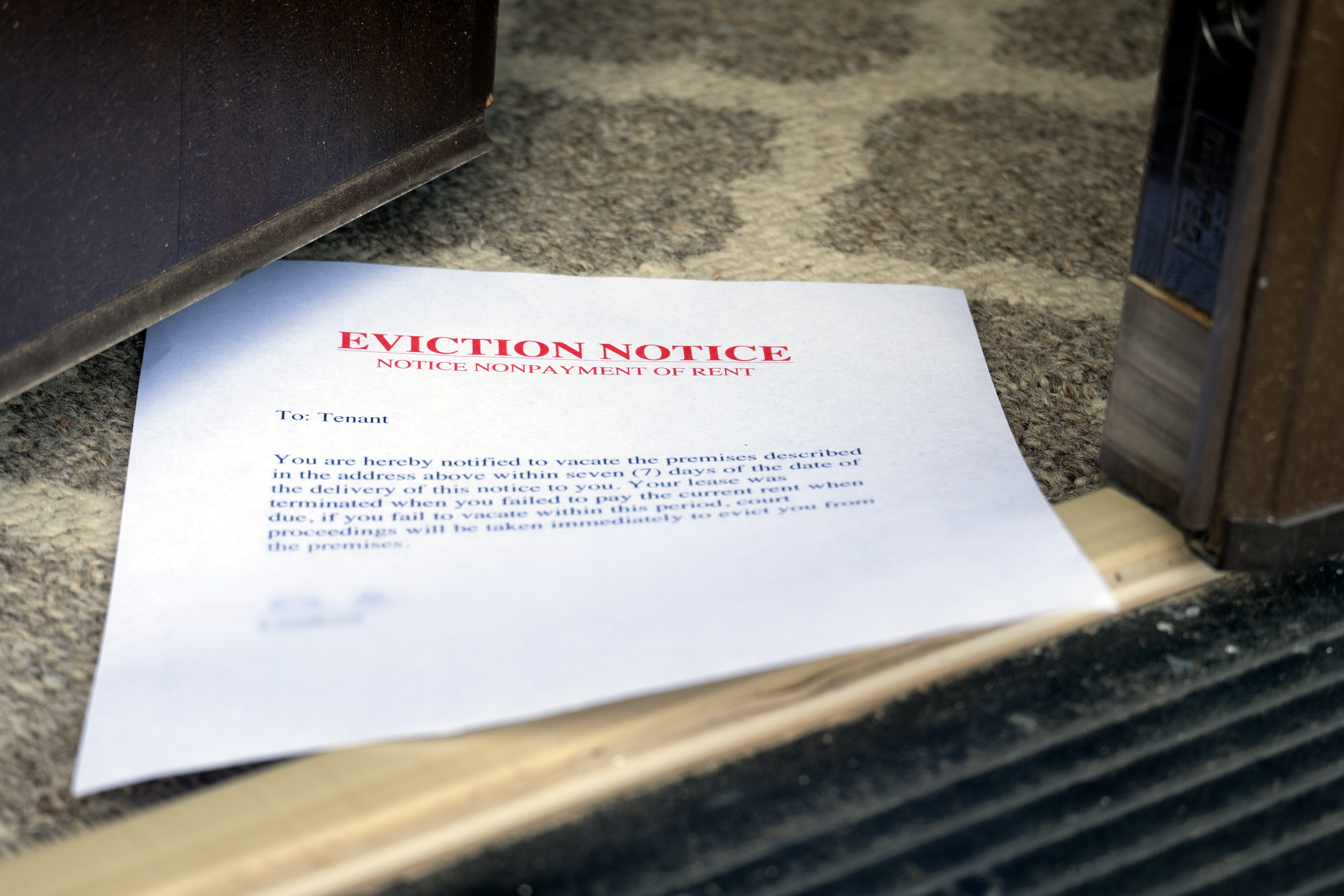 Image Stock image of an eviction notice by a door