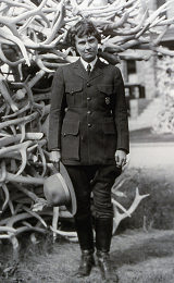 Image 4: Female Ranger Herma Albertson beside antler house which was  located in front of the Mammoth Museum