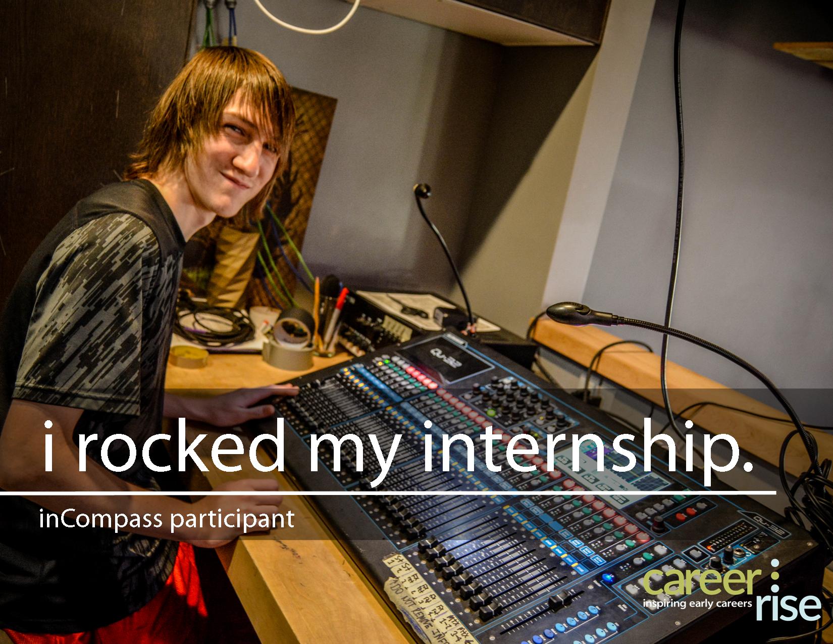 Image 1: Cole, age 18 was placed in a paid internship doing sound editing at The Artery in downtown Fort Collins!