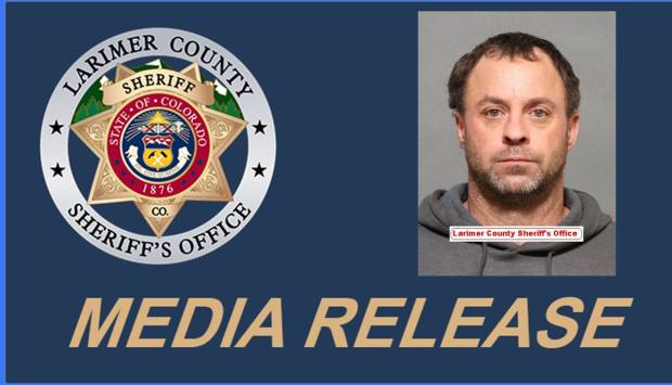 sheriff's badge next to a photo of suspect, over the words "media release"