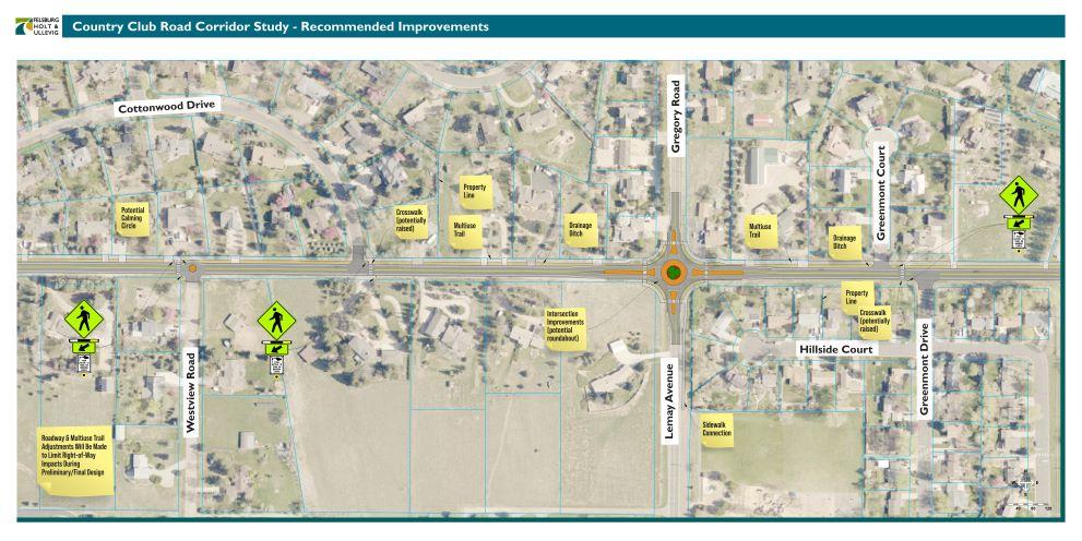 Open House Presentation Board: Map illustrating the recommended improvements from Terry Lake Rd east to a break point, showcasing the proposed changes and upgrades along this section of the roadway.