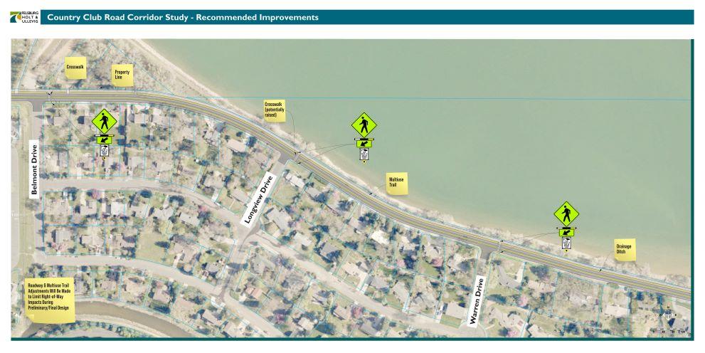 Open House Presentation Board: Map illustrating the recommended improvements from Belmont Dr east to a break point, showcasing the proposed changes and upgrades along this section of the roadway.