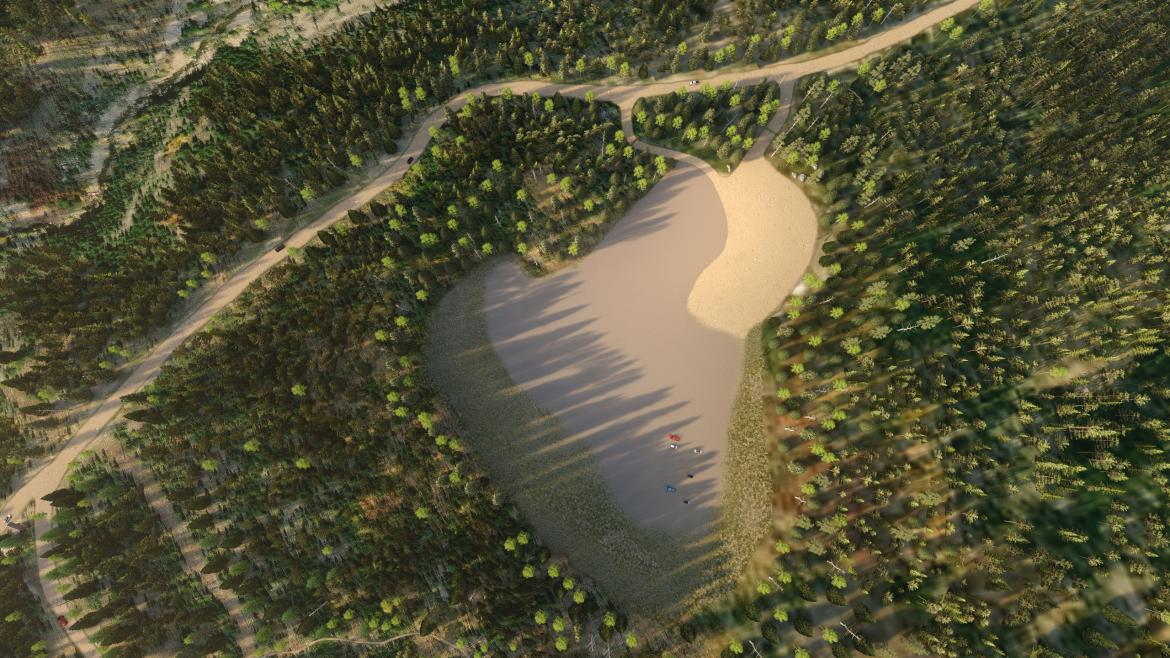 Rendering of aerial view of reclaimed conditions