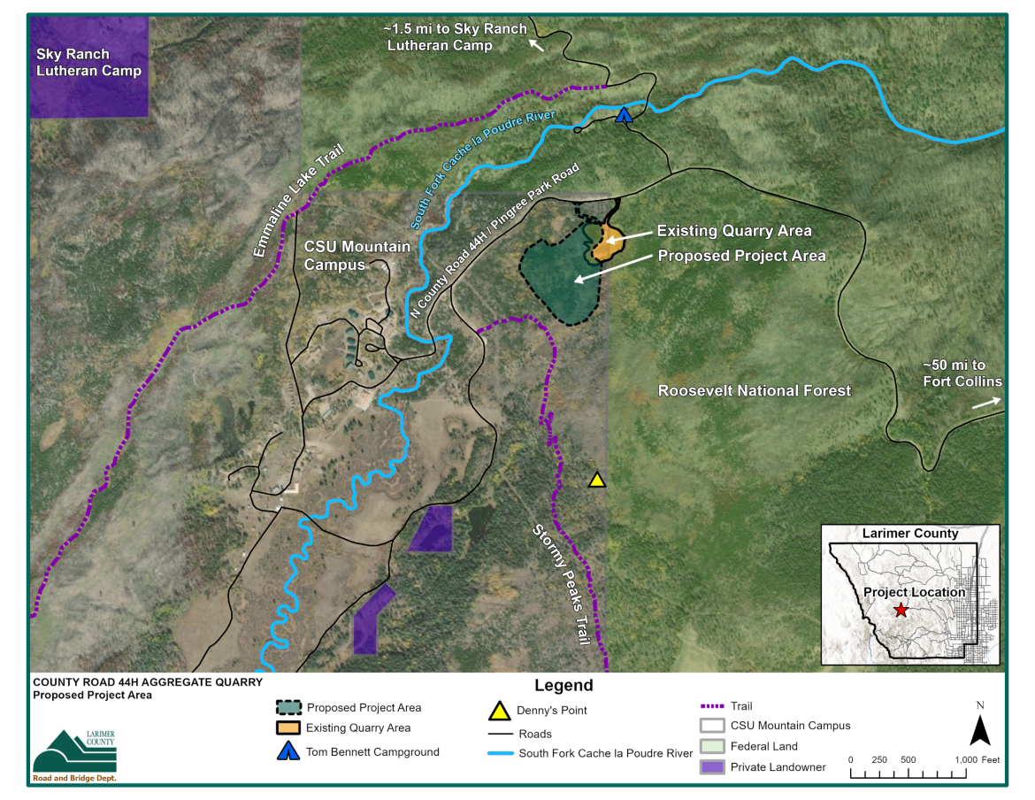 Map of proposed project area for County Road 44H Aggregate Quarry