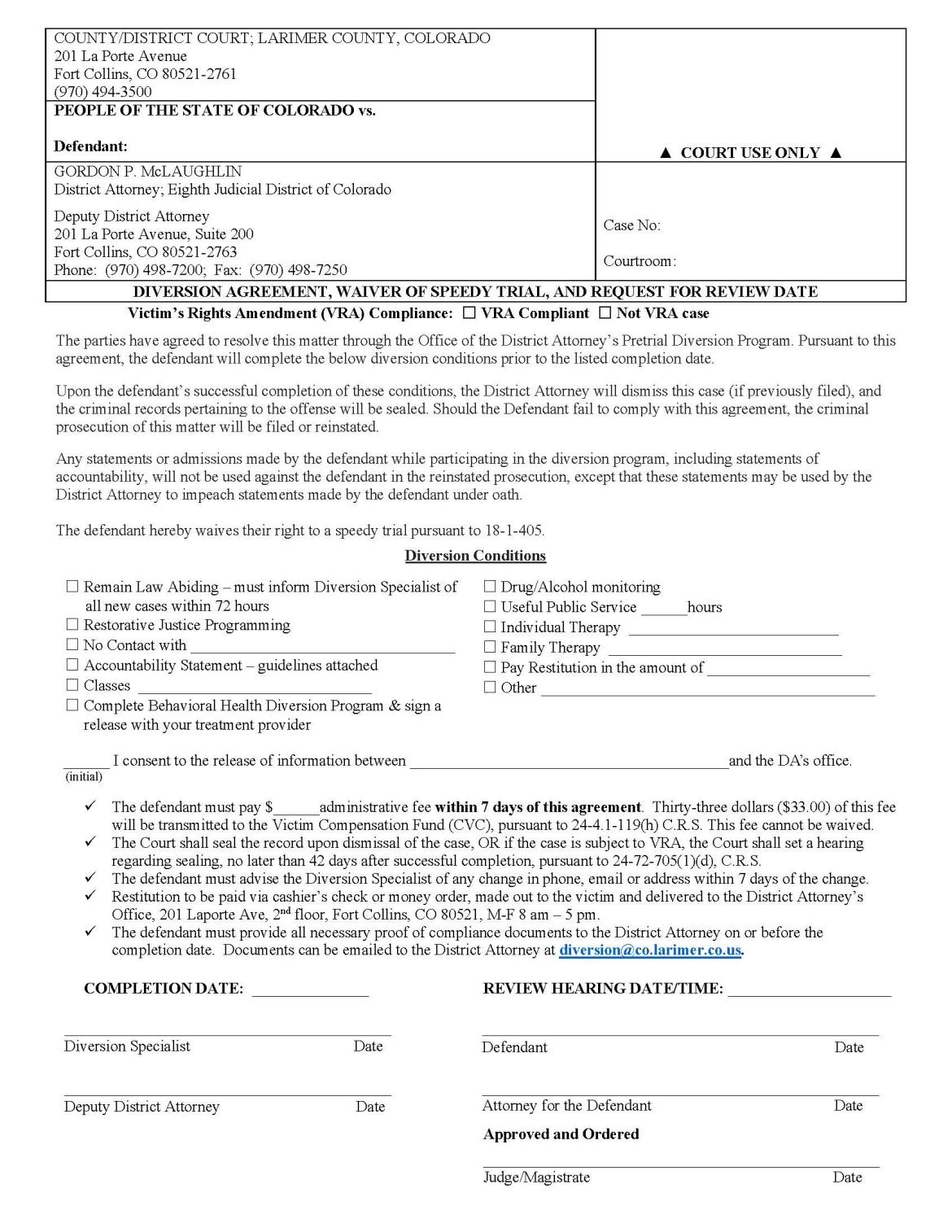 Adult Diversion Agreement Example