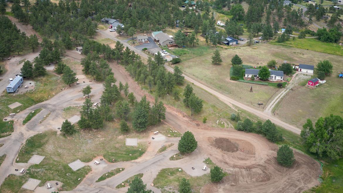 Aerial view of Eagle Campground at Carter Lake, Loveland, CO before FLAP construction