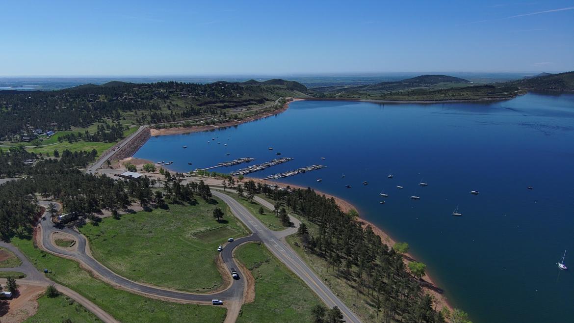 Aerial view of Eagle Campground at Carter Lake, Loveland, CO after FLAP construction