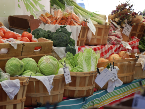 الملفوف والمنتجات الأخرى في سوق المزارعين في مقاطعة لاريمر