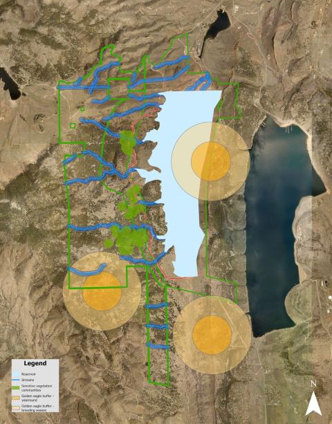 A map shows ecological values and eagle protections at CHOS