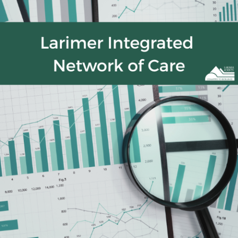 Graphic showing bar charts, a magnifying glass, and the words Larimer Integrated Network of Care