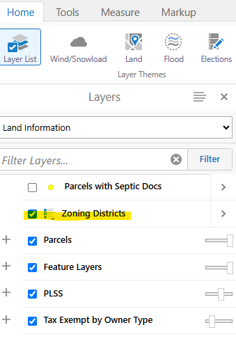 Land Information Locator Layer List - zoning