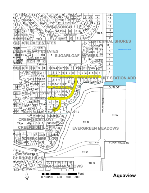 Map of Larimer County maintained streets in Aquaview subdivision.