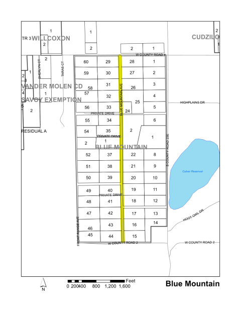 Map of Larimer County maintained Blue Mountain Avenue