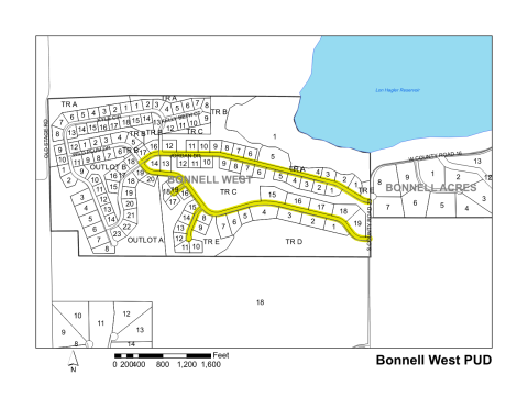 Map of Larimer County maintained streets in Bonnell West PUD.