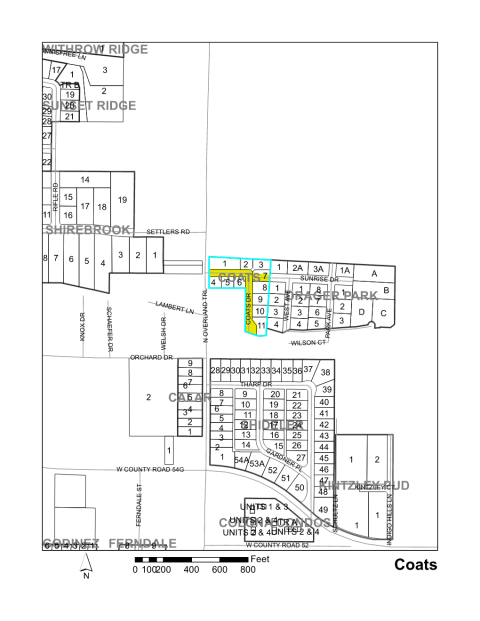 Map of Larimer County maintained streets in Coats subdivision.