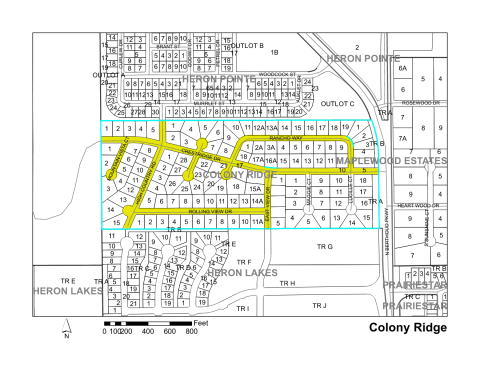 Map of Larimer County maintained streets in Colony Ridge subdivision.