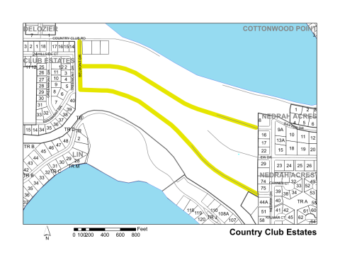 Map of Larimer County maintained streets in Country Club Estates subdivision.