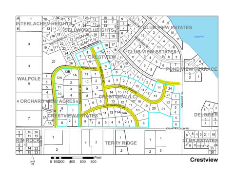 Map of Larimer County maintained streets in Crestview subdivision.