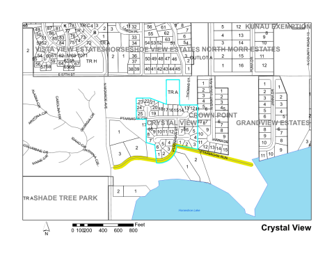 Map of Larimer County maintained streets in Crystal View subdivision.