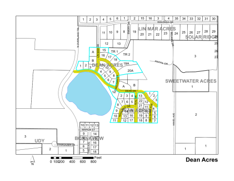 Map of Larimer County maintained streets in Dean Acres subdivision.