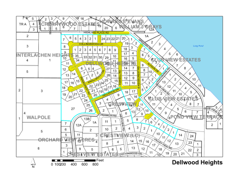 Map of Larimer County maintained streets in Dellwood Heights subdivision.