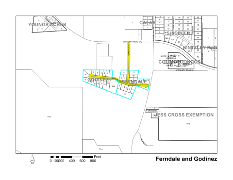 Map of Larimer County maintained streets in Ferndale and Godinez subdivision.