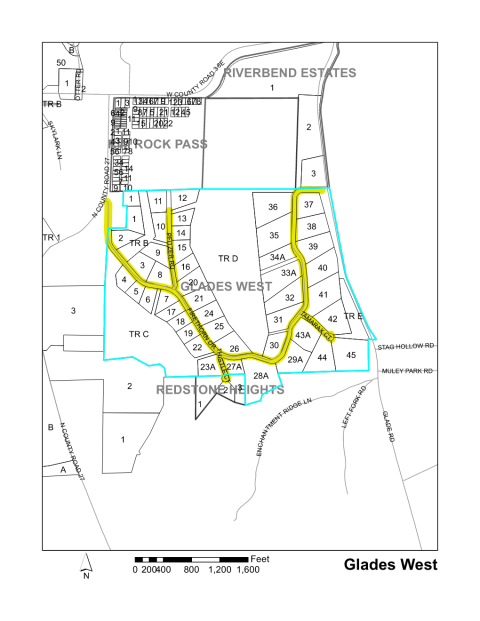 Map of Larimer County maintained streets in Glades West subdivision.