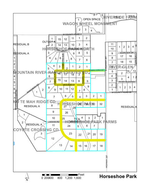 Map of Larimer County maintained streets in Horseshoe Park subdivision.