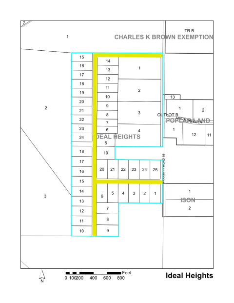 Map of Larimer County maintained streets in Ideal Heights subdivision.