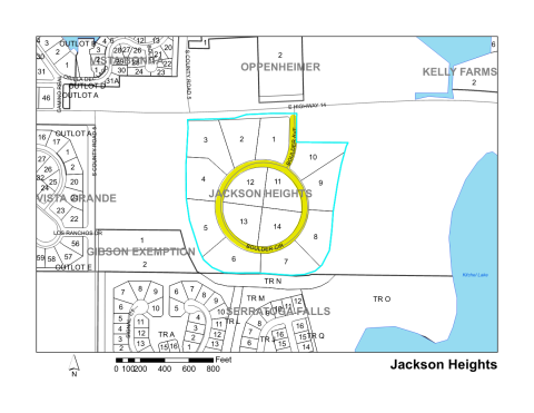 Map of Larimer County maintained streets in Jackson Heights subdivision.
