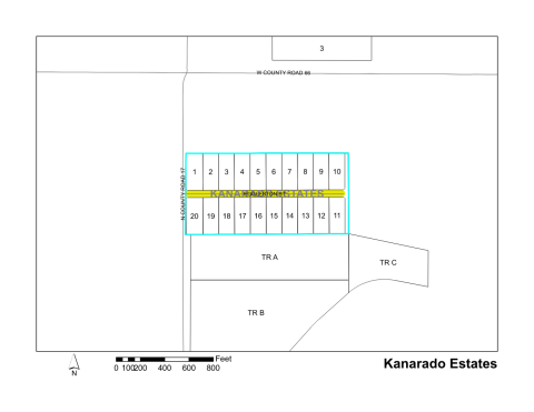 Map of Larimer County maintained streets in Kanarado Estates subdivision.