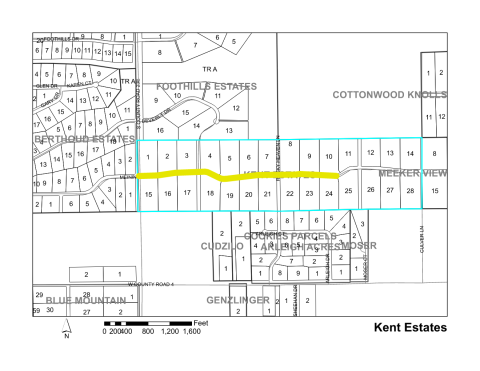 Map of Larimer County maintained streets in Kent Estates subdivision.