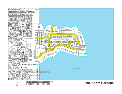 Map of Larimer County maintained streets in Lake Shore Gardens subdivision.