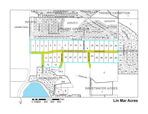 Map of Larimer County maintained streets in Lin Mar Acres subdivision.