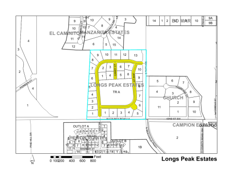 Map of Larimer County maintained streets in Longs Peak Estates subdivision.