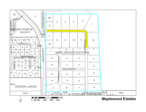 Map of Larimer County maintained streets in Maplewood Estates subdivision.