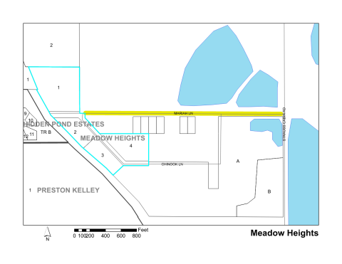 Map of Larimer County maintained streets in Meadow Heights subdivision.
