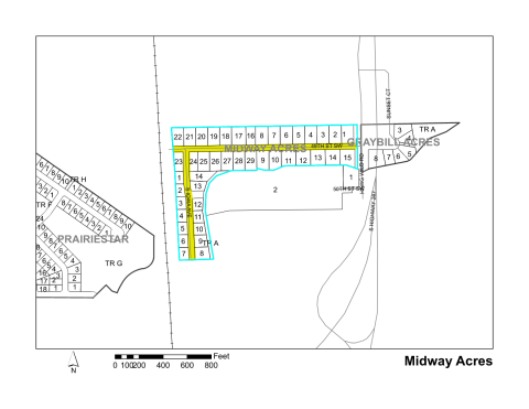 Map of Larimer County maintained streets in Midway Acres subdivision.