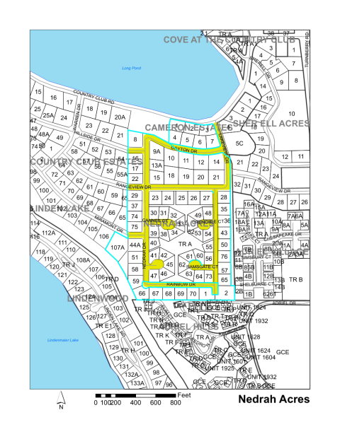 Map of Larimer County maintained streets in Nedrah Acres subdivision.