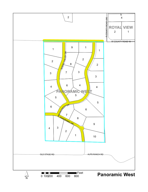 Map of Larimer County maintained streets in Panoramic West subdivision.