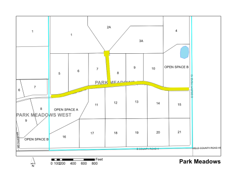 Map of Larimer County maintained streets in Park Meadows subdivision.