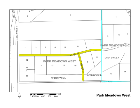 Map of Larimer County maintained streets in Park Meadow West subdivision.