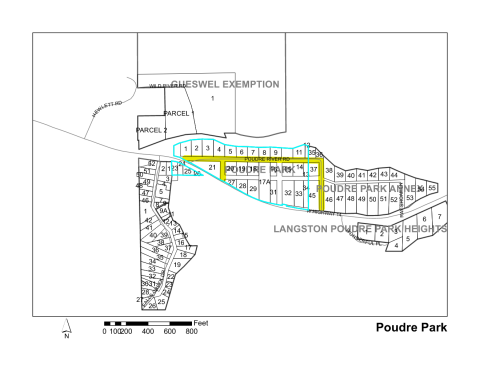 Map of Larimer County maintained streets in Poudre Park subdivision.