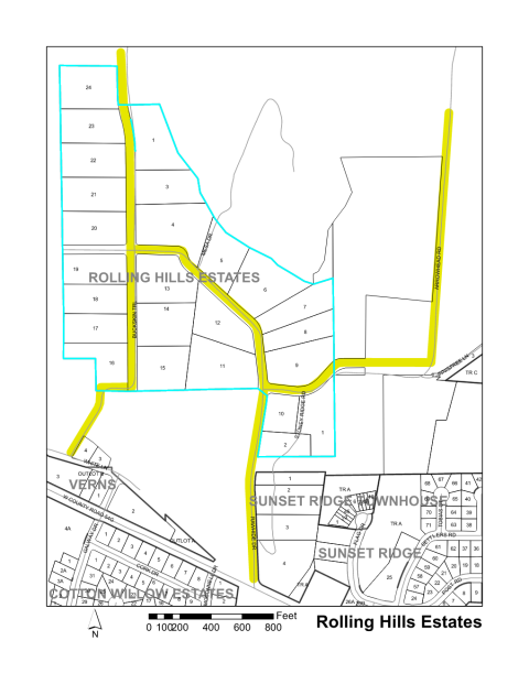 Map of Larimer County maintained streets in Rolling Hills Estates.
