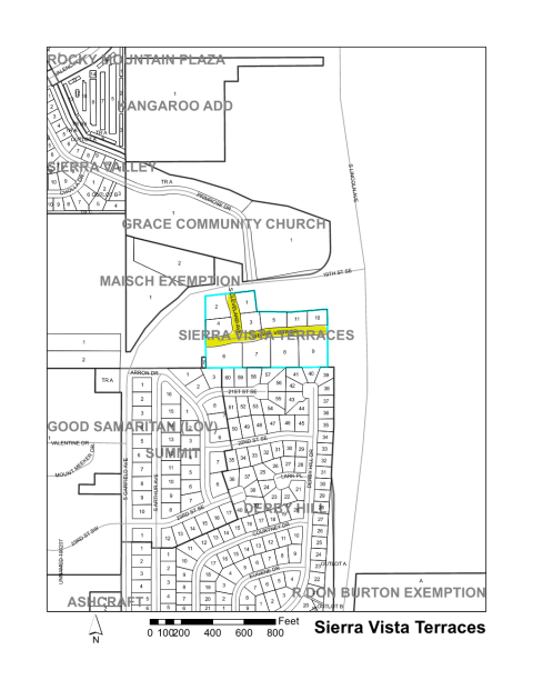 Map of Larimer County maintained streets in Sierra Vista Terraces subdivision.