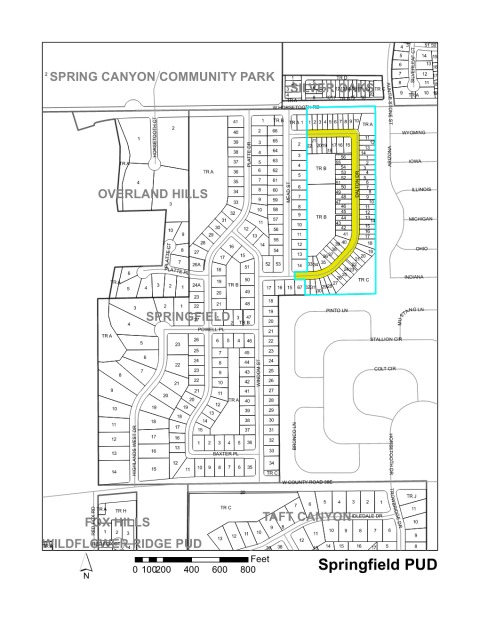 Map of Larimer County maintained streets in Springfield PUD.