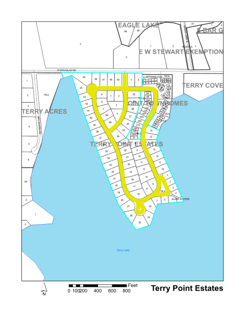 Map of Larimer County maintained streets in Terry Point Estates subdivision.