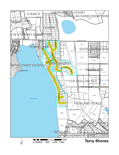 Map of Larimer County maintained streets in Terry Shores subdivision.