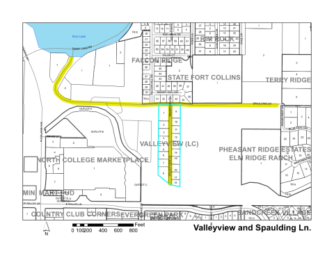 Map of Larimer County maintained streets in Valleyview and Spaulding Lane