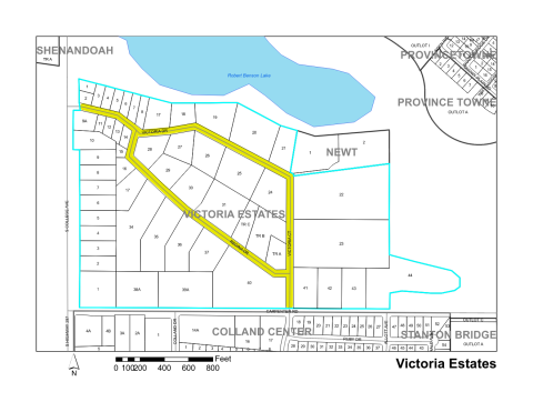 Map of Larimer County maintained streets in Victoria Estates subdivision.